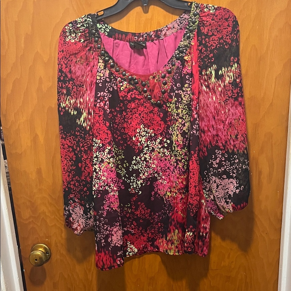 Nue Options Red and Pink Patterned Blouse